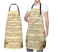 NONHAI Kitchen Cooking Aprons for Women Men Chef Apron Waterproof Bib Apron with Pockets Music Notes on Old Paper Grill Apron, Black, One Size, Black, One Size