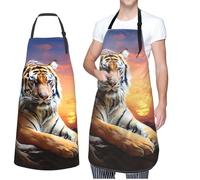 NONHAI Kitchen Cooking Aprons for Women Men Chef Apron Waterproof Bib Apron with Pockets Tiger Colorful Sunset Grill Apron, Black, One Size, Black, One Size