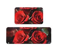 NONHAI Kitchen Rug Set of 2, Floral Red Kitchen Mats for Floor, Non-Skid Kitchen Runner Mats for Standing, Machine Washable Floor Mats, 17 x 47.2 inches; 17 x 29.5 inches