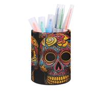 NONHAI Lether Pen Holder for Desk, Colorful Sugar Skulls Pencil Holder Organizers for Desktop, Pencil Cup Stationery Organizer for Office Desk Accessory, Square Makeup Brush Srotage Box Pencil Caddy