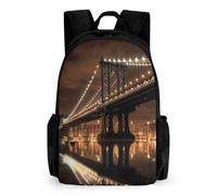 NONHAI New York Manhattan Bridge Night Travel Backpack for Women Men Carry On Backpack Lightweight 15.6inch Laptop Backpack