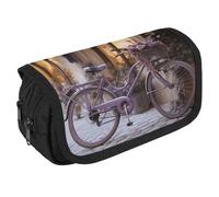 NONHAI Pencil Pouch Purple Bike by The Window Pencil Case Portable Pencil Bag Desk Organizer Marker Pen Case Double Zipper Storage Bag, Style, One size
