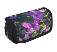 NONHAI Pencil Pouch Purple Butterflies Pencil Case Portable Pencil Bag Desk Organizer Marker Pen Case Double Zipper Storage Bag, Style, One size