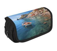 NONHAI Pencil Pouch Seaside Town Pencil Case Portable Pencil Bag Desk Organizer Marker Pen Case Double Zipper Storage Bag, Style, One size
