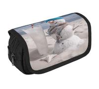 NONHAI Pencil Pouch Snowman Bech Pencil Case Portable Pencil Bag Desk Organizer Marker Pen Case Double Zipper Storage Bag, Style, One size