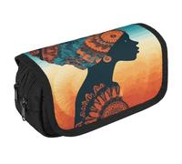 NONHAI Pencil Pouch Woman Wearing Headscarf Pencil Case Portable Pencil Bag Desk Organizer Marker Pen Case Double Zipper Storage Bag, Style, One size