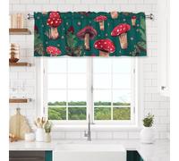 NONHAI Red Mushrooms Valances for Windows Short Curtains Rod Pocket Cafe Window Treatments Valance Curtains for Kitchen Bathroom Laundry Basement Windows 54x18inch Blackout Window Valance