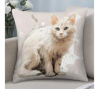 NONHAI Throw Pillow Covers 16"x16" White Cat Pictures Pillow Covers Decorative Square Pillowcases Soft Cozy Cushion Cases for Couch Sofa Bed Bedroom Living Room