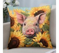 NONHAI Throw Pillow Covers 20"x20" Pig with Sunflowers Pillow Covers Decorative Square Pillowcases Soft Cozy Cushion Cases for Couch Sofa Bed Bedroom Living Room
