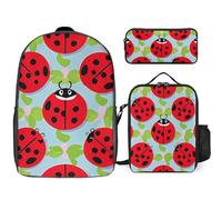 NONHAI Travel Backpack Set Red Ladybug Pattern Laptop Backpack Lunch Bag Pencil Case Bookbag for Women, Style, One size