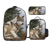 NONHAI Travel Backpack Set Snow Mountain Wild Wolf Laptop Backpack Lunch Bag Pencil Case Bookbag for Women, Style, One size