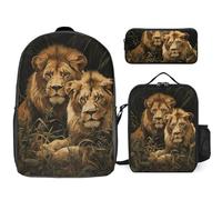 NONHAI Travel Backpack Set Two Lions Laptop Backpack Lunch Bag Pencil Case Bookbag for Women, Style, One size