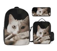 NONHAI Travel Backpack Set White Cat And Pile of Dollars Laptop Backpack Lunch Bag Pencil Case Bookbag for Women, Style, One size