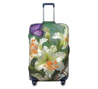 NONHAI Travel Luggage Cover Protector Lilies and Butterfly Suitcase Cover Washable Elastic Suitcase Protector Anti-Scratch Suitcase Cover Fits 18-32 Inch Luggage