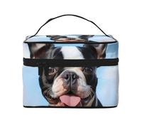 NONHAI Travel Makeup Bag for Women Portable Cosmetic Bags Large Capacity Toiletry Bag Playing cards Make up Organizer with Handle Travel Essentials Cosmetic Bag Case Organizer, Lovely Boston Terrier,