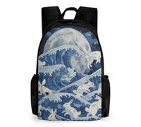 NONHAI White Rabbit And Waves Travel Backpack for Women Men Carry On Backpack Lightweight 15.6inch Laptop Backpack