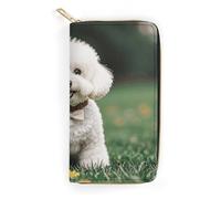 NONHAI Women Wallet Bichon Frise Dog on The Grass Leather Wallet for Work Zip Wallet Phone Holder Long Purse Ultra Thin Wallet with Zipper Pocket for Shopping, style, 7.8 x 4.1 x 1 inches, Classic