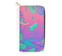 NONHAI Women Wallet Mermaid Pastel Purple Aqua Leather Wallet for Work Zip Wallet Phone Holder Long Purse Ultra Thin Wallet with Zipper Pocket for Shopping, style, 7.8 x 4.1 x 1 inches, Style, 7.8 x
