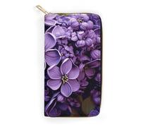 NONHAI Women Wallet Purple Floral Leather Wallet for Work Zip Wallet Phone Holder Long Purse Ultra Thin Wallet with Zipper Pocket for Shopping, style, 7.8 x 4.1 x 1 inches, Style, 7.8 x 4.1 x 1 inches