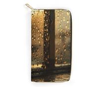 NONHAI Women Wallet Rain Hits The Window Leather Wallet for Work Zip Wallet Phone Holder Long Purse Ultra Thin Wallet with Zipper Pocket for Shopping, style, 7.8 x 4.1 x 1 inches, Style, 7.8 x 4.1 x 1