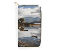 NONHAI Women Wallet Scotland Castle Water Lake Scottish Leather Wallet for Work Zip Wallet Phone Holder Long Purse Ultra Thin Wallet with Zipper Pocket for Shopping, style, 7.8 x 4.1 x 1 inches,