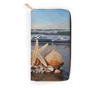 NONHAI Women Wallet Seashells on The Beach Leather Wallet for Work Zip Wallet Phone Holder Long Purse Ultra Thin Wallet with Zipper Pocket for Shopping, style, 7.8 x 4.1 x 1 inches, Style, 7.8 x 4.1 x