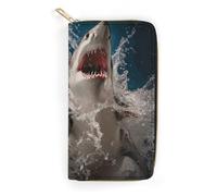 NONHAI Women Wallet Shark Attack Fish Leather Wallet for Work Zip Wallet Phone Holder Long Purse Ultra Thin Wallet with Zipper Pocket for Shopping, style, 7.8 x 4.1 x 1 inches, Style, 7.8 x 4.1 x 1