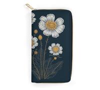 NONHAI Women Wallet Three White Flowers Leather Wallet for Work Zip Wallet Phone Holder Long Purse Ultra Thin Wallet with Zipper Pocket for Shopping, style, 7.8 x 4.1 x 1 inches, Classic, Style, 7.8 x