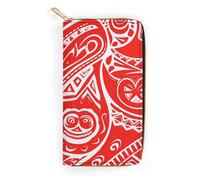 NONHAI Women Wallet White And Red Tribal Pattern Leather Wallet for Work Zip Wallet Phone Holder Long Purse Ultra Thin Wallet with Zipper Pocket for Shopping, style, 7.8 x 4.1 x 1 inches, Style, 7.8 x