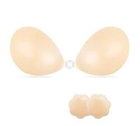 NONIO Adhesive Bra Strapless Sticky Invisible Push up Reusable Silicone The Best Off Backless Viscous for Women, Ivory Nude, D