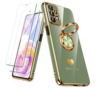 Nonional for Samsung Galaxy A23 5G/4G Case with 2 Pack Screen Protector, 360° Rotatable Ring Holder [Luxury Hearts Pattern] Plating Gold Edge Slim Soft Phone Cover Case for Galaxy A23 - Light Green