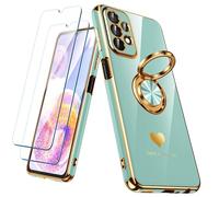 Nonional for Samsung Galaxy A23 5G/4G Case with 2 Pack Screen Protector, 360° Rotatable Ring Holder [Luxury Hearts Pattern] Plating Gold Edge Slim Soft Phone Cover Case for Galaxy A23 - Mint
