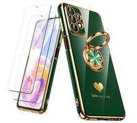 Nonional for Samsung Galaxy A23 5G/4G Case with 2 Pack Screen Protector, 360° Rotatable Ring Holder [Luxury Hearts Pattern] Plating Gold Edge Slim Soft Phone Cover Case for Galaxy A23 - Green