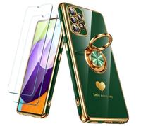 Nonional for Samsung Galaxy A52s 5G/A52 Case with 2 Pack Screen Protector, 360° Rotatable Ring Holder [Luxury Hearts Pattern] Plating Gold Edge Slim Soft Phone Cover Case for Galaxy A52 - Green