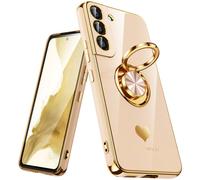 Nonional for Samsung Galaxy S22 5G Case, 360° Rotatable Ring Holder [Luxury Hearts Pattern] Plating Gold Edge Slim Soft Phone Cover Case for Galaxy S22 - Pink