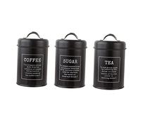 NonMiFyR 3 Pieces Kitchen Canisters Set Airtight Tea Storage Iron Containers with Lid Decor Suitable for Home Decoration Kitchen, Black