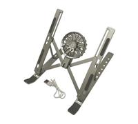 NonMiFyR Aluminum Notebook Stand Laptop Elevator With USB Fan Cooling Mechanism Adjustable Hinged Arms Ventilation Openings Non Slip Silicone Touch, Silver, 18-Inch Silver With Fan