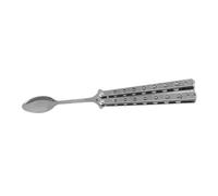 NonMiFyR Foldable Butterfly Spoon, 23 Cm, Portable, for Outdoor Use, for Practicing The Butterfly Cooking, Ideal for Hiking, Argent handle