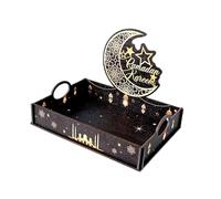NonMiFyR Ramadan Serving Tray Wooden Display Platter Candy Organizer Decorative Dish with Handles Middle Eastern Pattern Suitable for Eid Mubarak, Style A