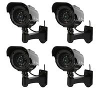 NONMON 4 Pcs Solar Powered Simulated Dummy Surveillance Fake Outdoor Indoor CCTV Security Cameras w/LED Nightcam Black