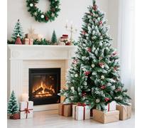 NONMON 4ft/1.2m Snow Flocked Artificial Christmas Tree Pine Cone Red Berry | Xmas Tree Snowy Effect with 360 Realistic Branches Tips, Metal Stand Easy Assembly Indoor Home Outdoor Holiday Decoration