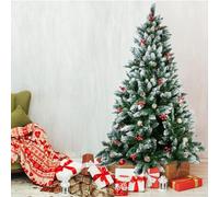 NONMON 5 ft Christmas Tree Snowy Effect with Fake Pine Cone Red Berries Metal Stand Flocked Tips, 1.5 m Artificial Tree Easy Assembly for Xmas Indoor Home Office Outdoor Party Decoration