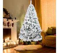 NONMON 6 ft Christmas Tree Full Snowy Effect with Metal Stand Flocked Tips, 1.8 m Artificial Tree Easy Assembly for Xmas Indoor Home Office Party Outdoor Decoration