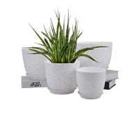 NONMON Plastic Plant Pots 20cm 25 cm 23cm 16cm, 4 Pack Large Plant Flower Pots Indoor with Drainage Holes and Saucers, Modern Decorative Planters for Garden House Plants, White