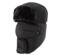 NONMON Unisex Winter Bomber Hat, Men Women Trooper Trapper Aviator Hat Ushanka with Ear Flap & Windproof Removable Mask, Keep Face Neck Warm for Skiing, Skating, Hunting, Climbing - Black