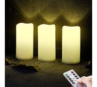 NONNO&ZGF 3X 6'' Outdoor Waterproof Flameless Candles, 3 Pack, Warm White LED Resin Rainproof Pillar Battery Plastic Candle with Remote Control/Timer.