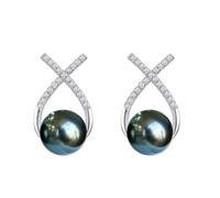 NONNYLLEI Anniversary Birthday Gift for Women Wife-Tahitian Black Pearl Earrings 9-10mm-Mothers Day Gifts for Mom Valentines Day Gifts for Her Christmas Wedding Jewelry