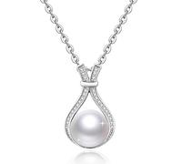 NONNYLLEI Pearl Necklace For Her, Sterling Silver 9-10mm Freshwater Cultured Pearl Necklace, Jewelry Gift For Wife Mom Women On Mother's Day Anniversary Wedding Birthday Christmas Valentine's Day