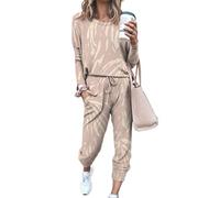 nonotse Womens Tracksuit Set 2Pcs Plus Size Sports Jogging Suit Long Sleeve Sweatshirt Pullover Bottom Casual Loungewear Joggers (Khaki, XXL)