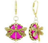 NONQL Handmade Crystal Moonstone Dragonfly Leverback Earrings Bobo Vintage Gold Animal Dangle Drop Earrings for Women, M, Metal, No Gemstone